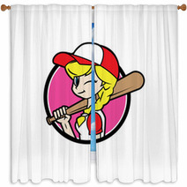 Baseball Girl Window Curtains 171260212