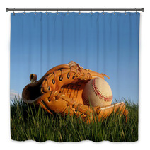 Baseball Glove With Ball Resting In A Grass Field Bath Decor 12042465