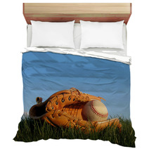 Baseball Glove With Ball Resting In A Grass Field Bedding 12042465