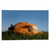 Baseball Glove With Ball Resting In A Grass Field Rugs 12042465