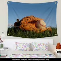 Baseball Glove With Ball Resting In A Grass Field Wall Art 12042465