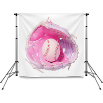 Baseball In Pink Female Glove Isolated On White Backdrops 69744676
