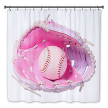 Baseball In Pink Female Glove Isolated On White Bath Decor 69744676