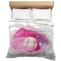 Baseball In Pink Female Glove Isolated On White Bedding 69744676