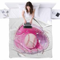 Baseball In Pink Female Glove Isolated On White Blankets 69744676