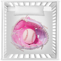 Baseball In Pink Female Glove Isolated On White Nursery Decor 69744676