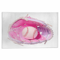 Baseball In Pink Female Glove Isolated On White Rugs 69744676