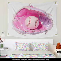 Baseball In Pink Female Glove Isolated On White Wall Art 69744676
