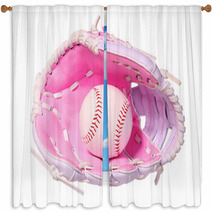 Baseball In Pink Female Glove Isolated On White Window Curtains 69744676