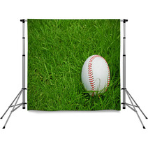 Baseball On Green Grass Pitch Backdrops 42871124