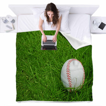 Baseball On Green Grass Pitch Blankets 42871124