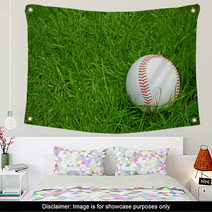 Baseball On Green Grass Pitch Wall Art 42871124