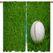 Baseball On Green Grass Pitch Window Curtains 42871124