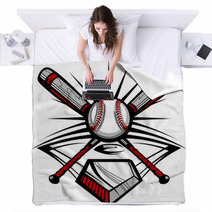 Baseball Or Softball Crossed Bats With Ball Image Template Blankets 34882518