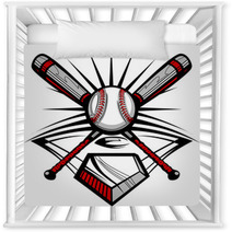 Baseball Or Softball Crossed Bats With Ball Image Template Nursery Decor 34882518