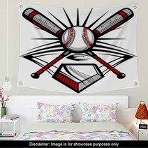 Baseball Or Softball Crossed Bats With Ball Image Template Wall Art 34882518