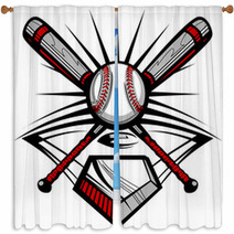 Baseball Or Softball Crossed Bats With Ball Image Template Window Curtains 34882518