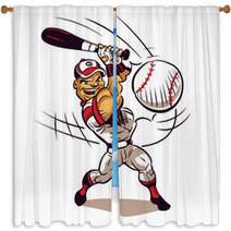 Baseball Player Hitting Ball Window Curtains 123649687