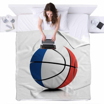 Basketball Ball Flag Of France Isolated On White Background Blankets 67621868