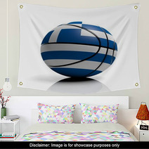 Basketball Ball Flag Of Greece Isolated On White Background Wall Art 67621940