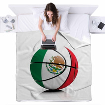 Basketball Ball Flag Of Mexico Isolated On White Background Blankets 67622077