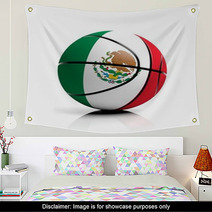 Basketball Ball Flag Of Mexico Isolated On White Background Wall Art 67622077
