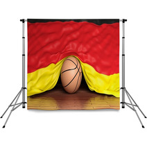 Basketball Ball With Flag Of Germany On Parquet Floor Backdrops 67677692