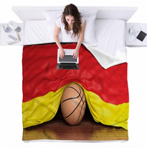 Basketball Ball With Flag Of Germany On Parquet Floor Blankets 67677692