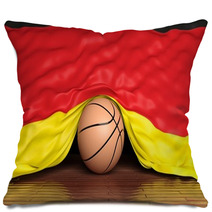 Basketball Ball With Flag Of Germany On Parquet Floor Pillows 67677692