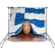 Basketball Ball With Flag Of Greece On Parquet Floor Backdrops 67677775
