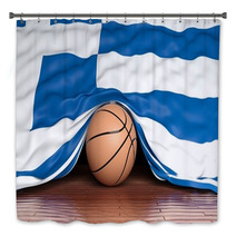 Basketball Ball With Flag Of Greece On Parquet Floor Bath Decor 67677775