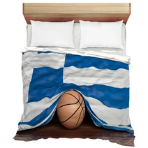 Basketball Ball With Flag Of Greece On Parquet Floor Bedding 67677775