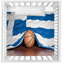 Basketball Ball With Flag Of Greece On Parquet Floor Nursery Decor 67677775