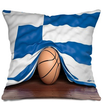Basketball Ball With Flag Of Greece On Parquet Floor Pillows 67677775