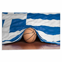 Basketball Ball With Flag Of Greece On Parquet Floor Rugs 67677775