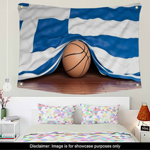 Basketball Ball With Flag Of Greece On Parquet Floor Wall Art 67677775