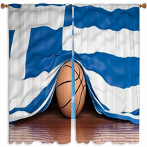 Basketball Ball With Flag Of Greece On Parquet Floor Window Curtains 67677775