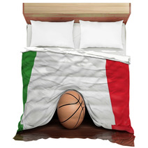 Basketball Ball With Flag Of Italy On Parquet Floor Bedding 67677877