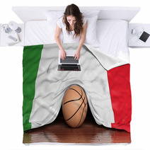 Basketball Ball With Flag Of Italy On Parquet Floor Blankets 67677877