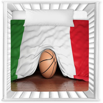 Basketball Ball With Flag Of Italy On Parquet Floor Nursery Decor 67677877