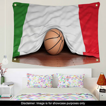 Basketball Ball With Flag Of Italy On Parquet Floor Wall Art 67677877