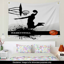 Basketball Match On Grunge Background Wall Art 52056790