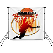 Basketball Player Is Jumping To Shoot The Ball On White Background Backdrops 231711078
