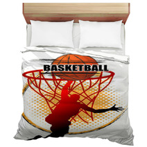 Basketball Player Is Jumping To Shoot The Ball On White Background Bedding 231711078