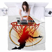 Basketball Player Is Jumping To Shoot The Ball On White Background Blankets 231711078