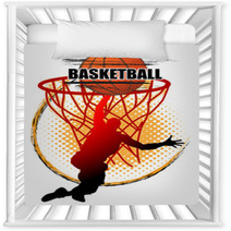 Basketball Player Is Jumping To Shoot The Ball On White Background Nursery Decor 231711078