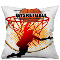 Basketball Player Is Jumping To Shoot The Ball On White Background Pillows 231711078