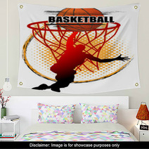 Basketball Player Is Jumping To Shoot The Ball On White Background Wall Art 231711078