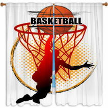 Basketball Player Is Jumping To Shoot The Ball On White Background Window Curtains 231711078