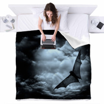 Bat Flying In The Dark Cloudy Sky Blankets 6795024